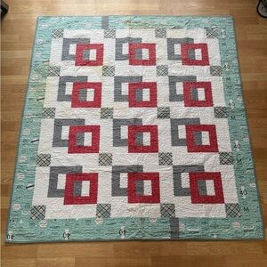 Vintage Handmade Patchwork Quilt Log Cabin Style *Some Staining 60x27